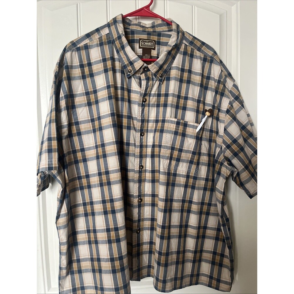 C.E. Schmidt Workwear Mens 3XL XXXL Orange Plaid Button Down Short Sleeve Shirt